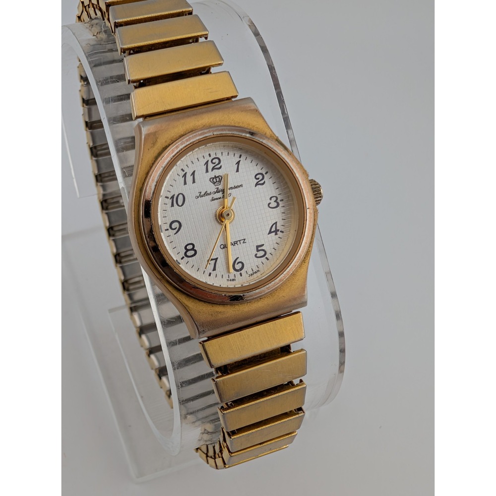 Vintage Jules‎ Jurgensen Watch Women 24mm Gold Tone Stretch Band- New Battery